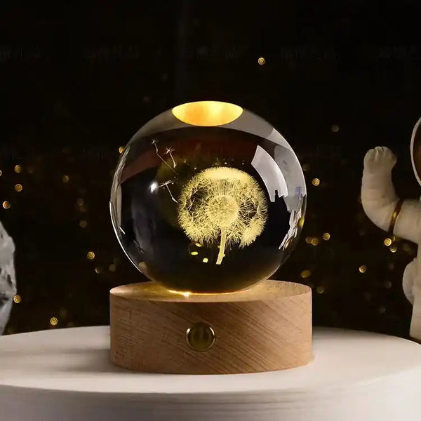 Zynella Celestial: 3D Laser-Etched Crystal Ball Night Light