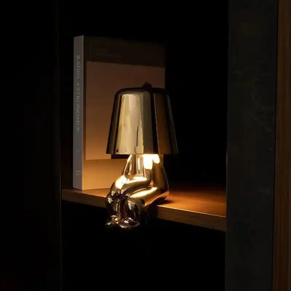 Zynella Oscar: Italian-Style Golden "Little Man" Portable Desk Lamp