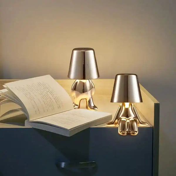 Zynella Oscar: Italian-Style Golden "Little Man" Portable Desk Lamp