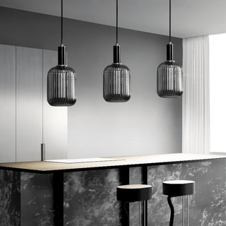 Nordic Vintage Style Striped Glass Pendant Modern  Vintage Brass Accent Lighting