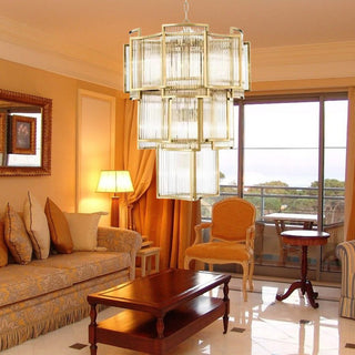 Luma Glass Chandelier Modern  Vintage Brass Accent Lighting