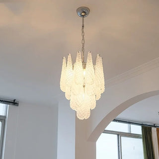 Frosted Veil Snowfall Chandelier Modern  Scandinavian Wooden Accent Light
