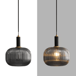 Nordic Vintage Style Striped Glass Pendant Modern  Vintage Brass Accent Lighting