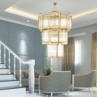 Luma Glass Chandelier Modern  Vintage Brass Accent Lighting