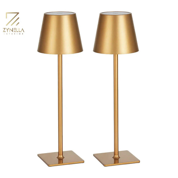 Zynella Aurelia: Modern Gold Cordless Table Lamps (Set of 2)