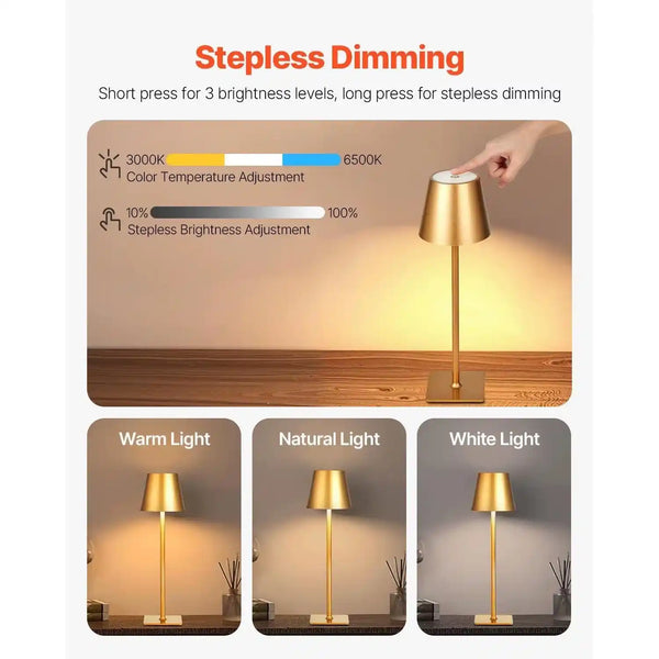 Zynella Aurelia: Modern Gold Cordless Table Lamps (Set of 2)