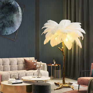 Faux Feather Floor Lamp Modern  Opulent Multi-Tier Crystal Chandelier