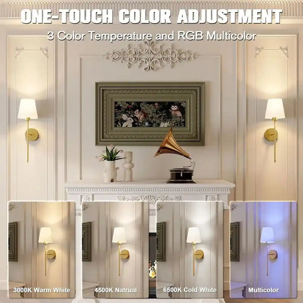Zynella Renaissance: Wireless Gold Wall Sconces (Set of 2)