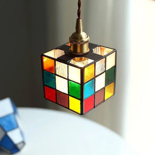Rubik Cube Glass Pendant Modern  Luxury Gold Frame Light Fitting