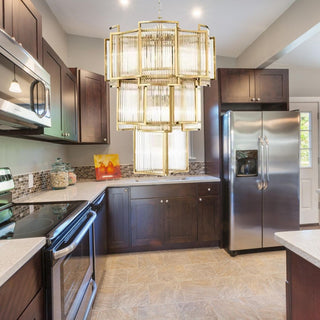 Luma Glass Chandelier Modern  Vintage Brass Accent Lighting