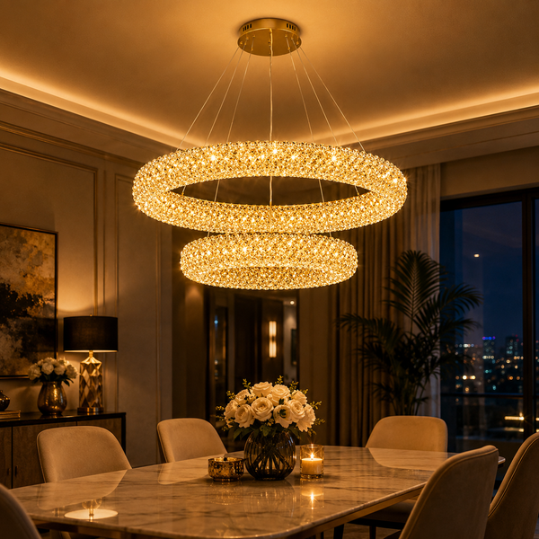 Zynella Nordic Silver & Gold Crystal Pendant Chandelier