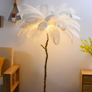 Faux Feather Floor Lamp Modern  Opulent Multi-Tier Crystal Chandelier