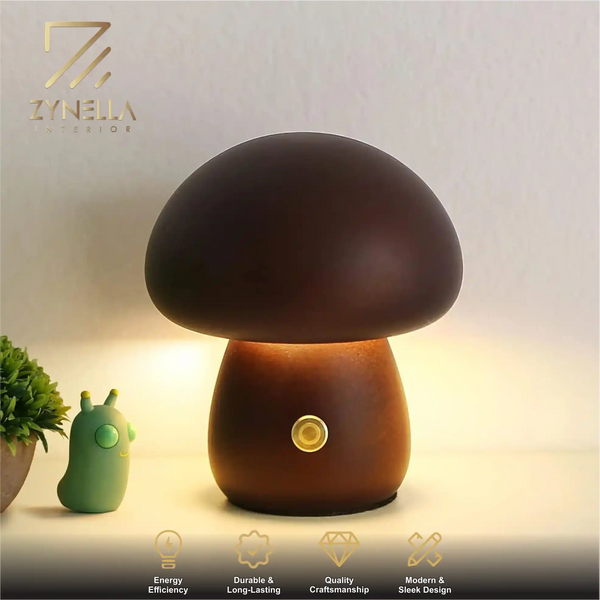 Zynella Fungi Luxe: Solid Wood Dimmable Mushroom Night Light