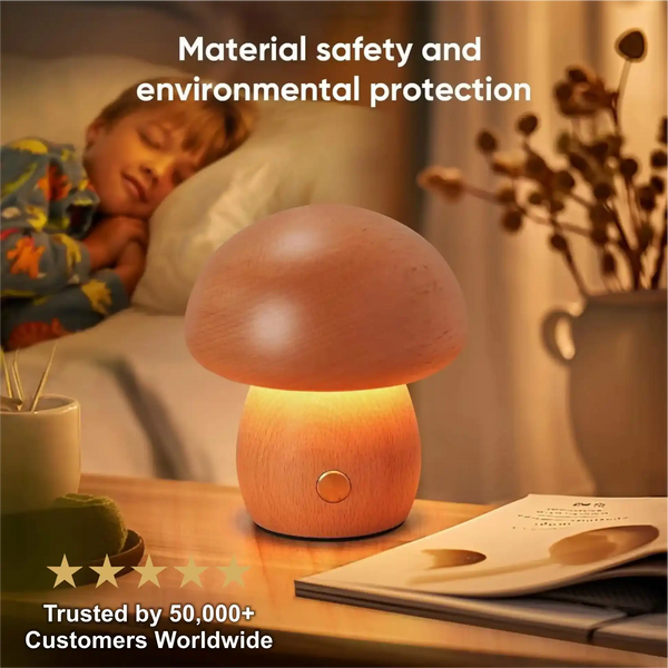 Zynella Fungi Luxe: Solid Wood Dimmable Mushroom Night Light