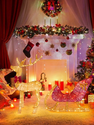 Holiday Glow Reindeer Sleigh Modern  Art Deco Inspired Illumination