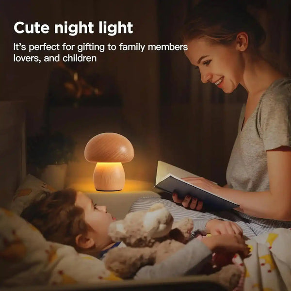 Zynella Fungi Luxe: Solid Wood Dimmable Mushroom Night Light