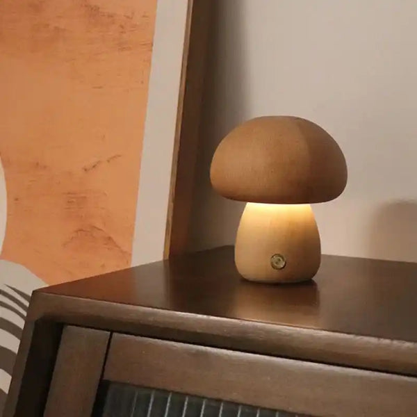 Zynella Fungi Luxe: Solid Wood Dimmable Mushroom Night Light