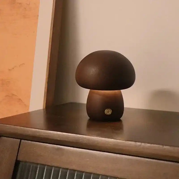 Zynella Fungi Luxe: Solid Wood Dimmable Mushroom Night Light