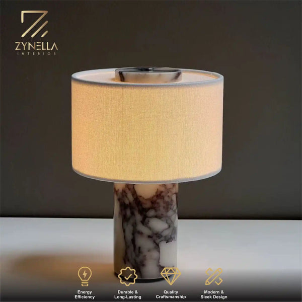 Zynella Elysian: Retro Marble & Fabric Wabi-Sabi Designer Lamp