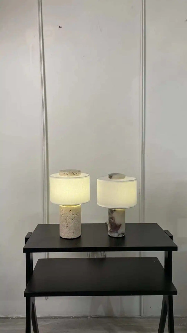 Zynella Elysian: Retro Marble & Fabric Wabi-Sabi Designer Lamp