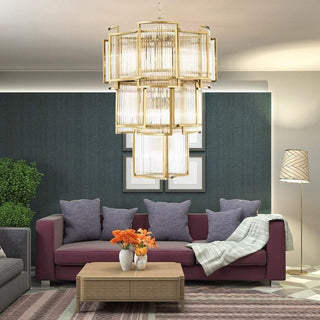 Luma Glass Chandelier Modern  Vintage Brass Accent Lighting