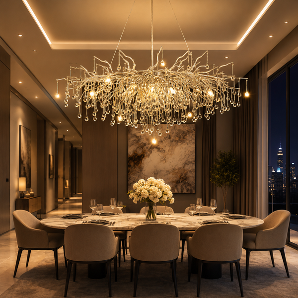 Zynella Chrome Rectangular Crystal Raindrop Chandelier