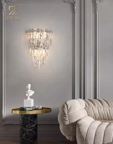 Zynella Modern Double Layer Crystal Wall Lamp – Luxury Gold/Silver Bedside Sconce