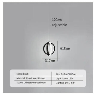 Mini Black Circle LED Pendant Lamp Modern  Sleek Linear Suspension Light