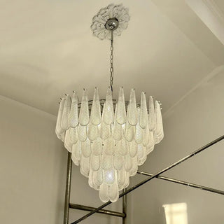 Frosted Veil Snowfall Chandelier Modern  Scandinavian Wooden Accent Light