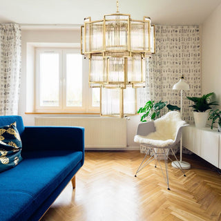 Luma Glass Chandelier Modern  Vintage Brass Accent Lighting