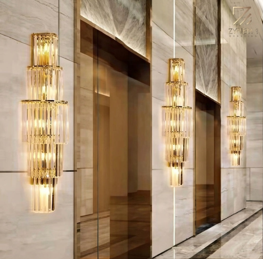 Opulent Pillar Crystal Wall Lamp