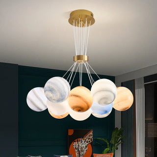 Bubble Planets Chandelier Modern  Scandinavian Wooden Accent Light