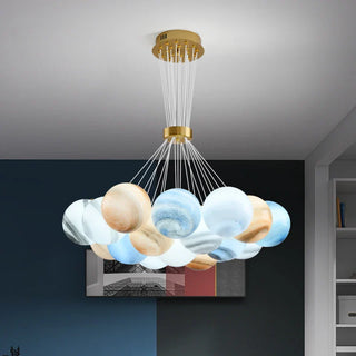 Bubble Planets Chandelier Modern  Scandinavian Wooden Accent Light