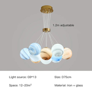 Bubble Planets Chandelier Modern  Scandinavian Wooden Accent Light