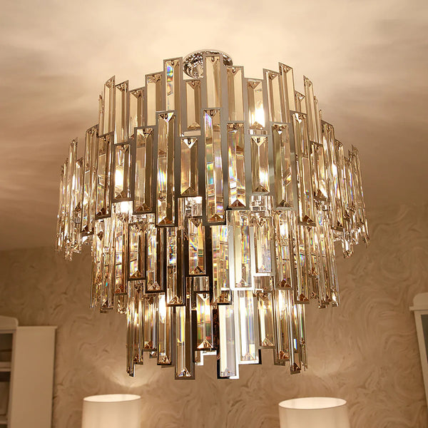 Art Deco crystal chandelier over dining table