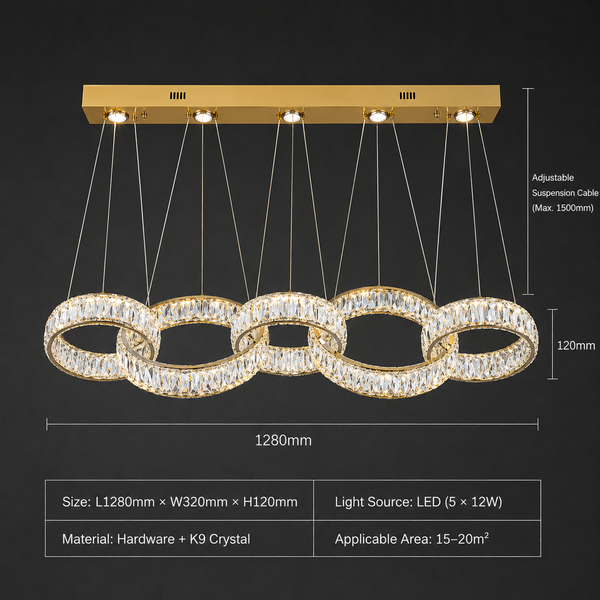 New Zynella Modern Rectangular LED Crystal Chandelier