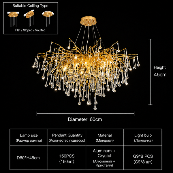 Zynella Chrome Rectangular Crystal Raindrop Chandelier