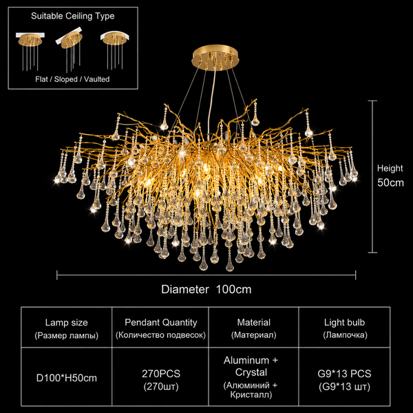 Zynella Chrome Rectangular Crystal Raindrop Chandelier