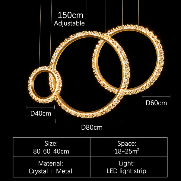 Zynella Luxury Crystal Ring Pendant Chandelier
