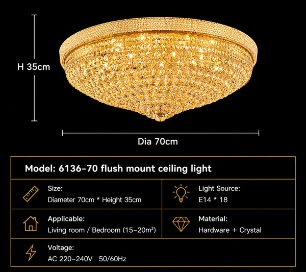 Zynella Luxury Round Crystal LED Pendant Chandelier