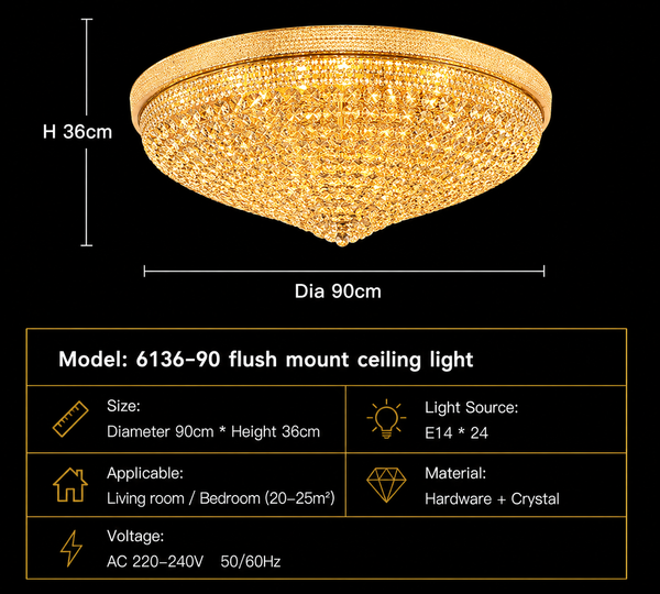 Zynella Luxury Round Crystal LED Pendant Chandelier