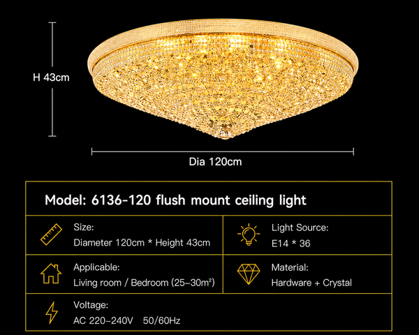 Zynella Luxury Round Crystal LED Pendant Chandelier