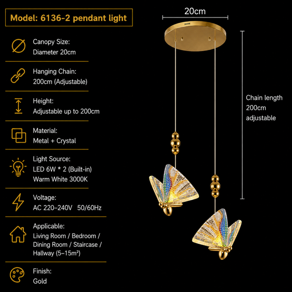 Zynella Colorful Acrylic Butterfly Pendant Light