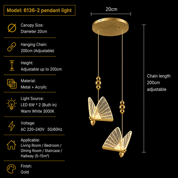 Zynella Colorful Acrylic Butterfly Pendant Light