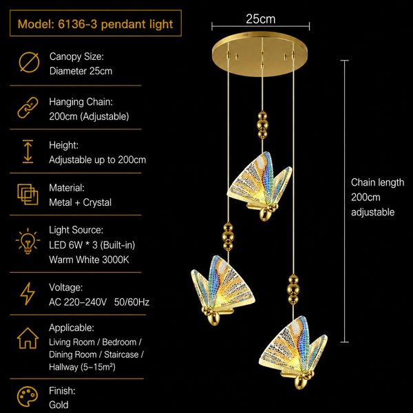 Zynella Colorful Acrylic Butterfly Pendant Light