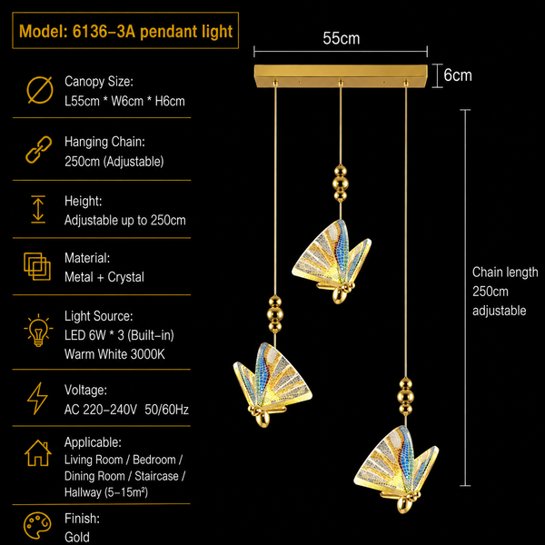 Zynella Colorful Acrylic Butterfly Pendant Light