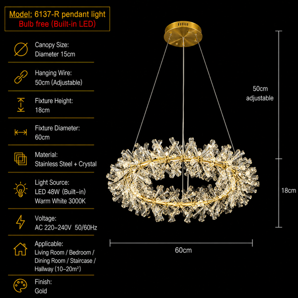 Zynella Nordic Flower Crystal LED Pendant Chandelier