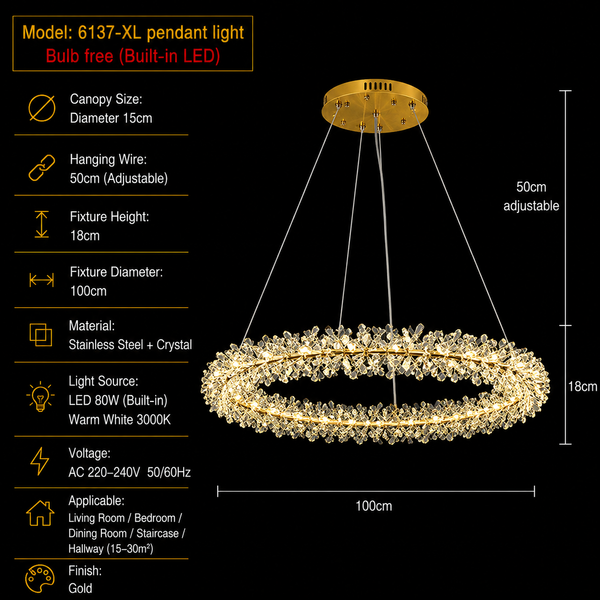 Zynella Nordic Flower Crystal LED Pendant Chandelier