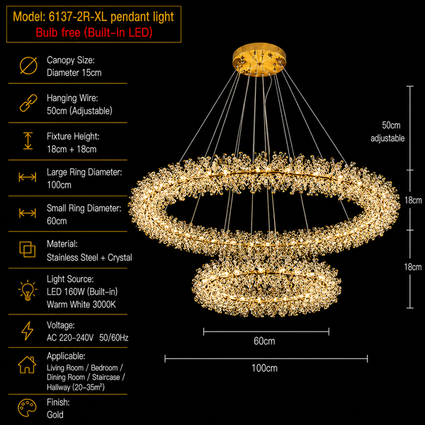 Zynella Nordic Flower Crystal LED Pendant Chandelier