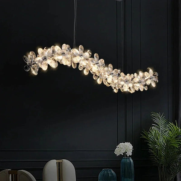Chrome crystal petal chandelier close-up